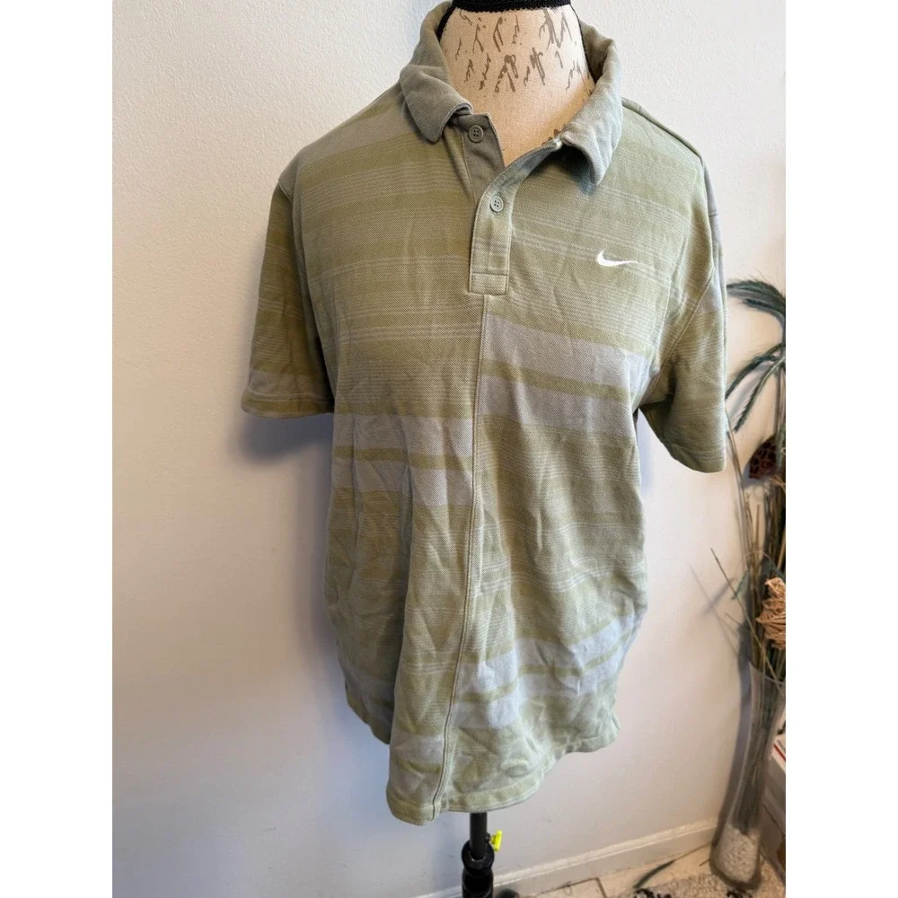 Nike‎ Dri-FIT Golf Polo Shirt Mens Large Green Striped Athletic Casual